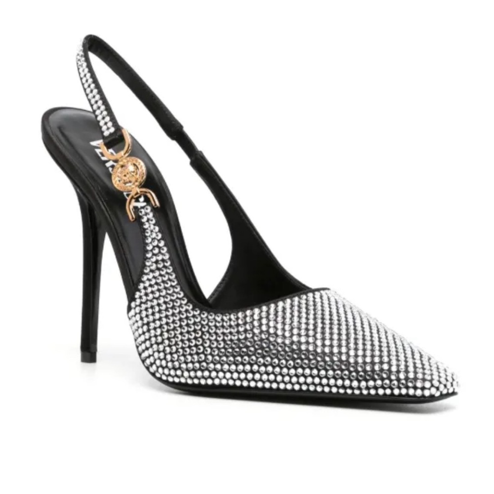 Elegant Black and Silver Slingback Heels
